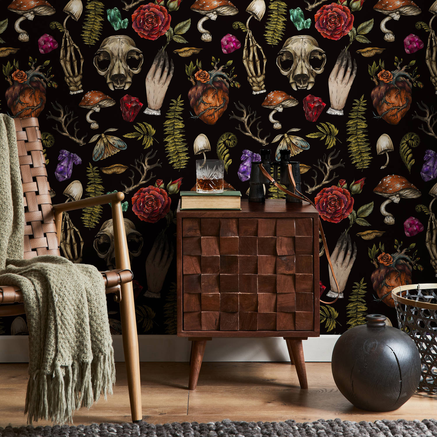 Whimsical Wallpaper Wallpaper Dark Botanical Wallpaper Peel and Stick and Traditional Wallpaper - D931 - ONDECOR.COM