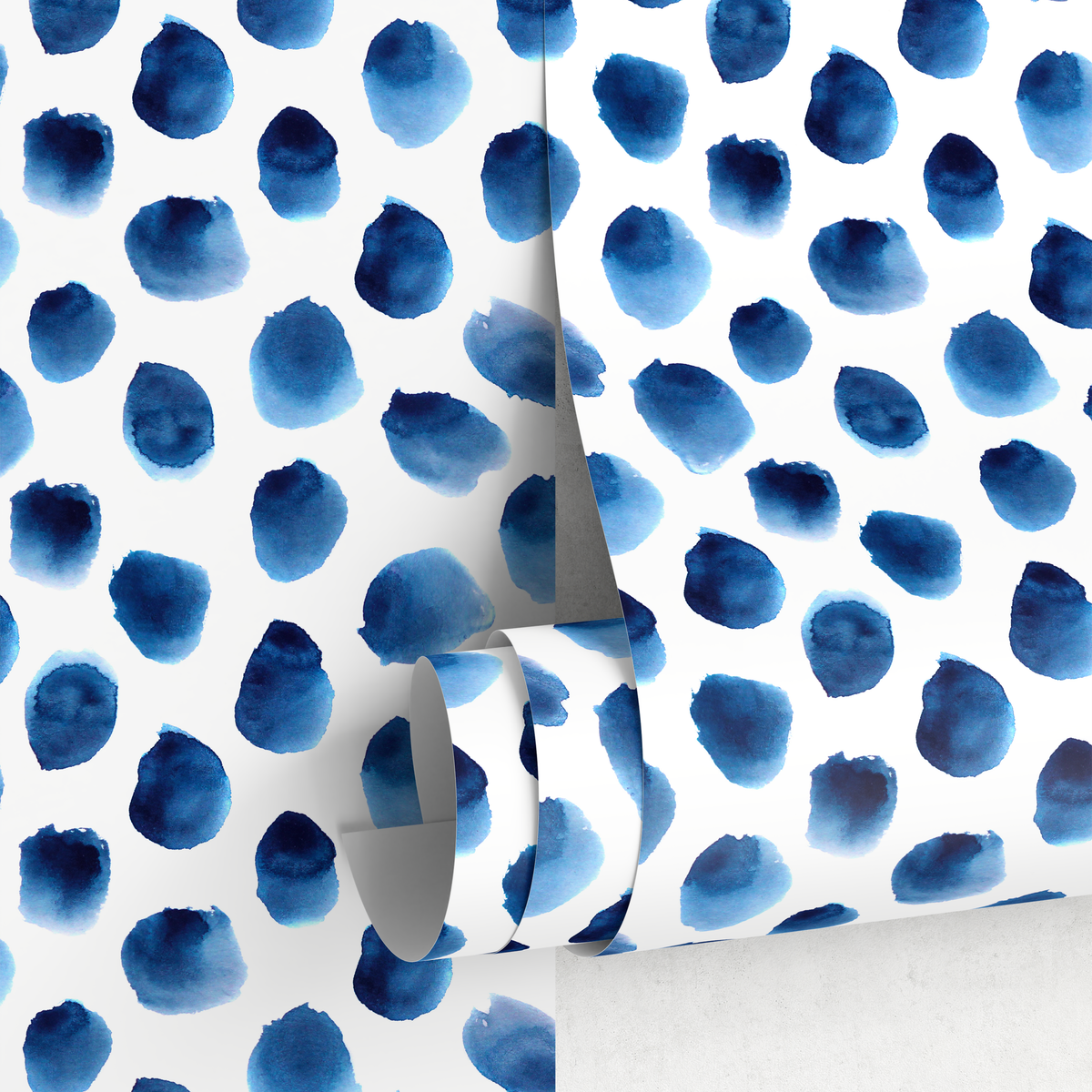 Watercolor Wallpaper Featuring Watercolor Dots in Blue - detail view