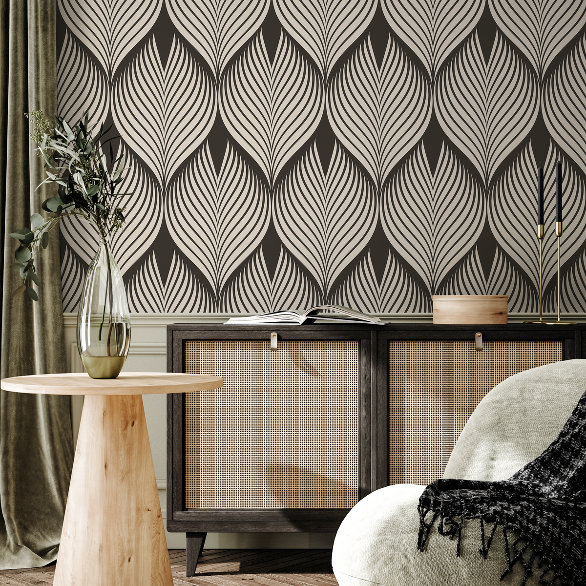 Art Deco Wallpaper in Brown and Beige - detail view