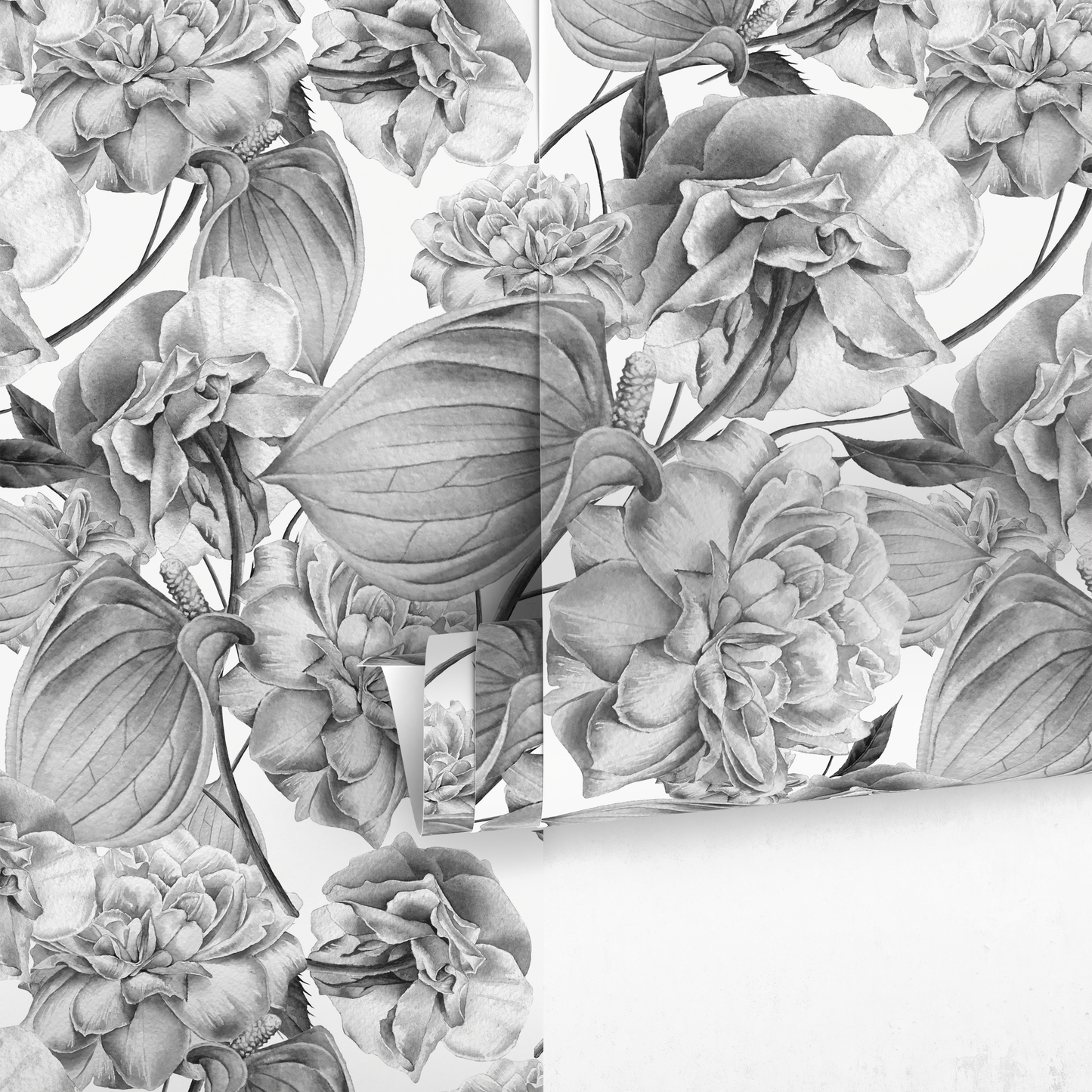 Removable Wallpaper Peel and Stick Wallpaper Wall Paper Wall Mural - Grayscale Tropical Wallpaper  - D973