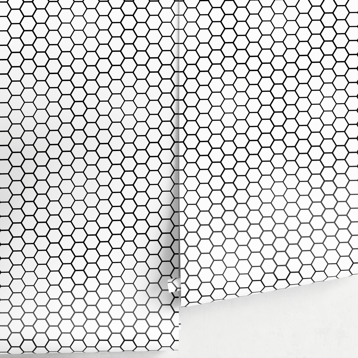 Geometric Wallpaper with a Honeycomb Tile Motif in Black and White - detail view