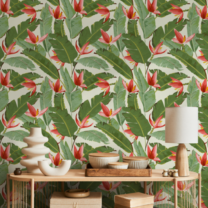 Wallpaper Peel and Stick Wallpaper Removable Wallpaper Home Decor Wall Art Wall Decor Room Decor / Botanical Leaves Wallpaper - E002