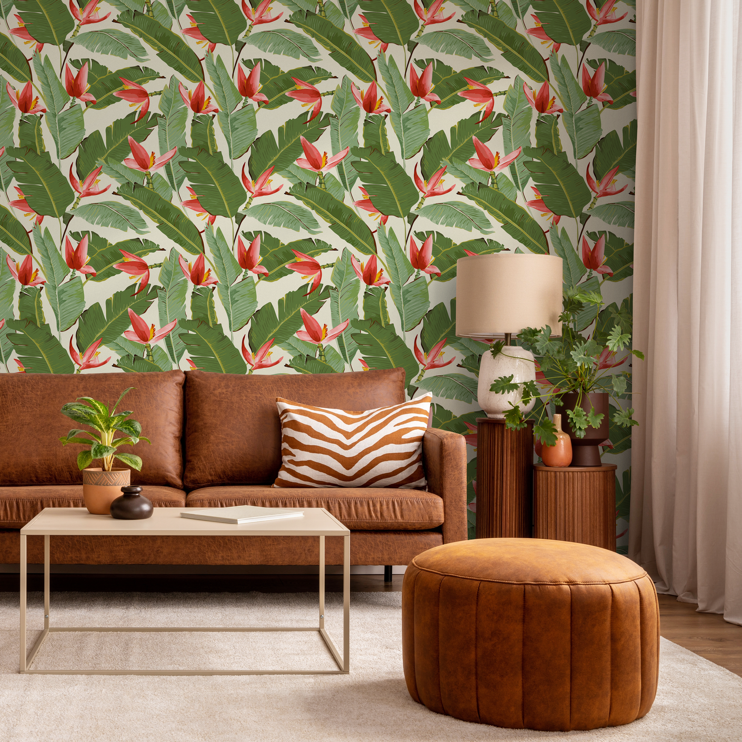Papier peint autocollant amovible, décoration d'intérieur, art mural, décoration murale, décoration de chambre, papier peint à feuilles botaniques - E002