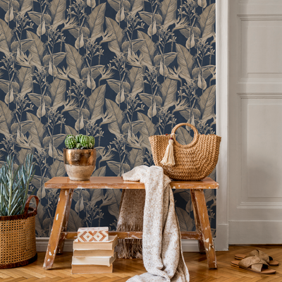 Navy Blue Tropical Wallpaper