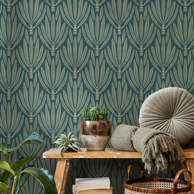 Teal And Gold Peel And Stick Wallpaper