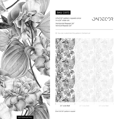 Removable Wallpaper Peel and Stick Wallpaper Wall Paper Wall Mural - Grayscale Tropical Wallpaper  - D973