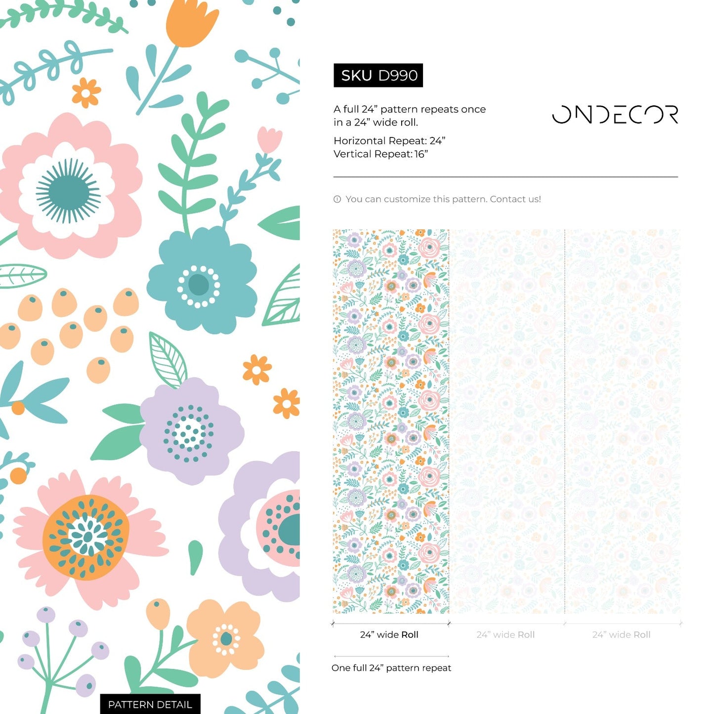 Cheerful Floral Wallpaper - Colorful Flowers, Nursery Decor, Modern Botanical Print, Pastel Design - D990