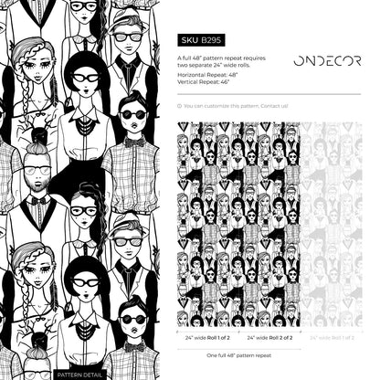 Black and White Faces Removable Wallpaper Scandinavian Wallpaper Peel and Stick Wallpaper Wall Paper - B295