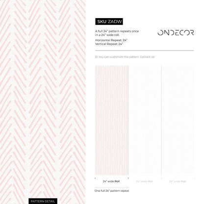 Boho Herringbone in Soft Pink Wallpaper  Removable and Repositionable Peel and Stick or Traditional Pre-pasted Wallpaper - ZADW