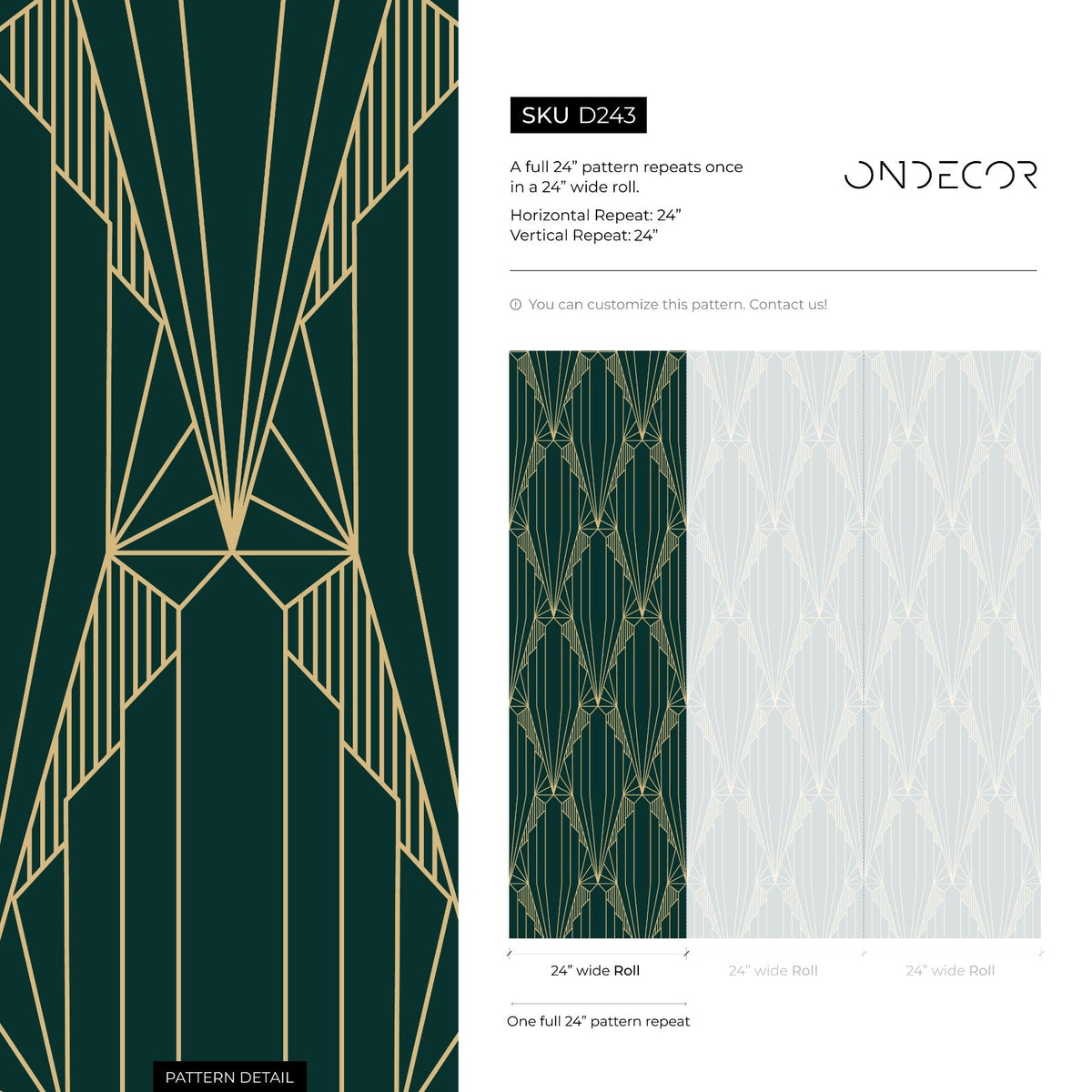 Elegant Green Geometric Wallpaper / Peel and Stick Wallpaper Removable Wallpaper Home Decor Wall Art Wall Decor Room Decor - D243 - ONDECOR.COM