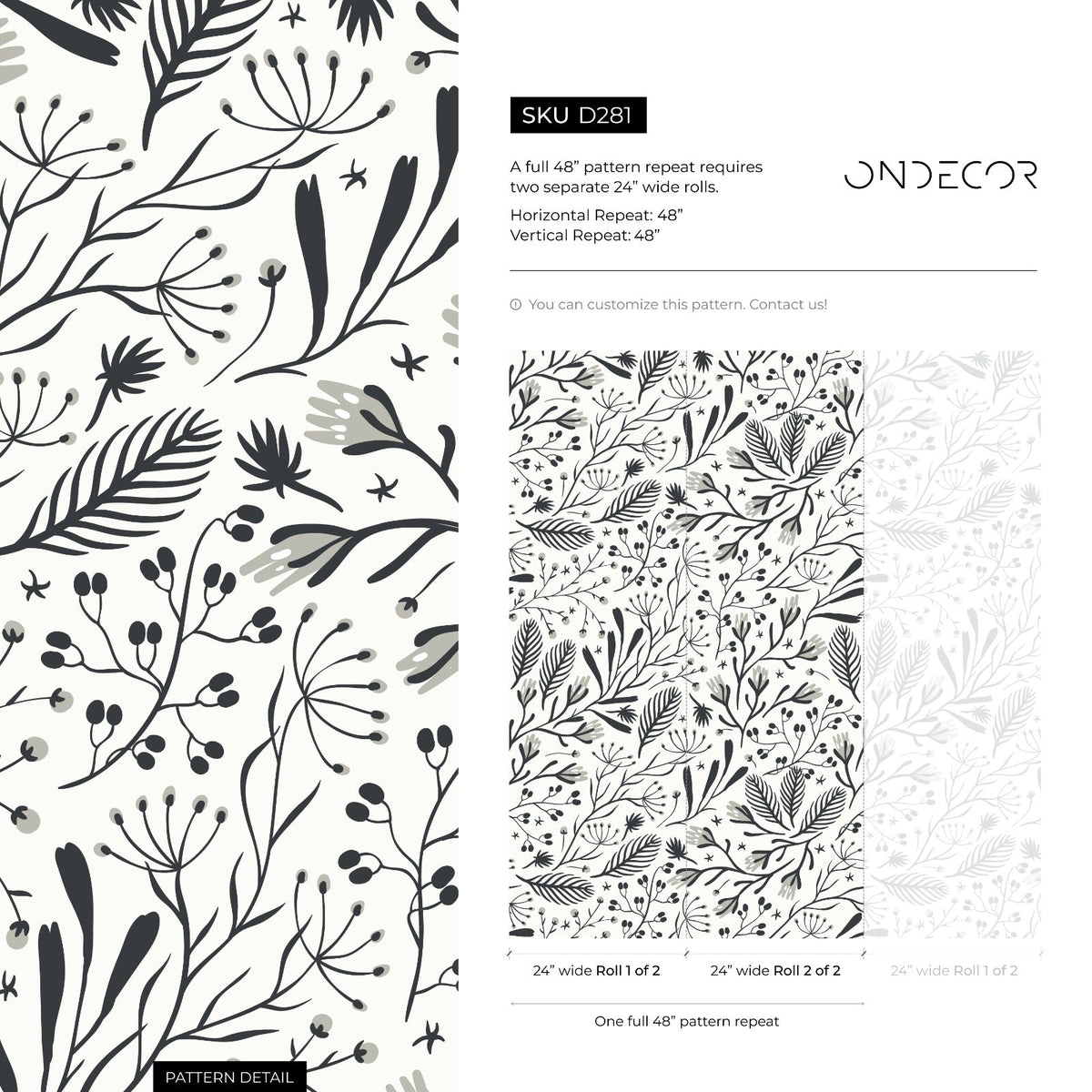 Black and White Floral Wallpaper / Peel and Stick Wallpaper Removable Wallpaper Home Decor Wall Art Wall Decor Room Decor - D281 - ONDECOR.COM