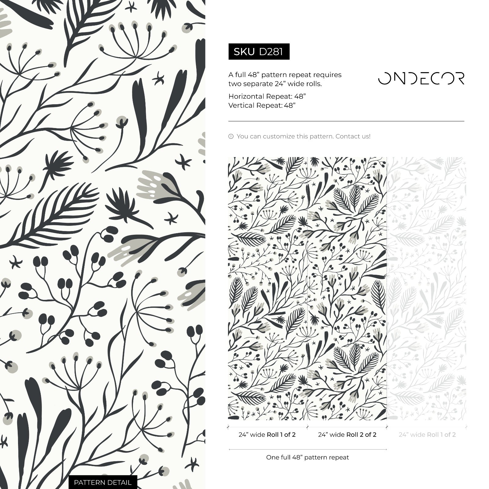 Black and White Floral Wallpaper / Peel and Stick Wallpaper Removable Wallpaper Home Decor Wall Art Wall Decor Room Decor - D281 - ONDECOR.COM