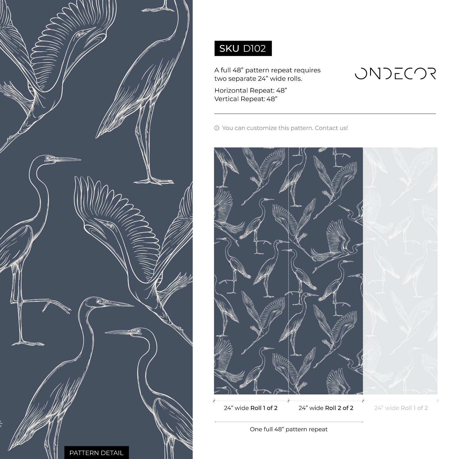 Blue Crane Birds Wallpaper / Peel and Stick Wallpaper Removable Wallpaper Home Decor Wall Art Wall Decor Room Decor - D102 - ONDECOR.COM