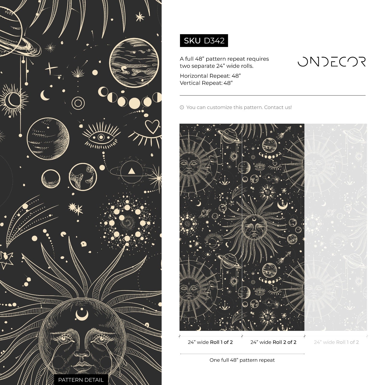 Black Celestial Wallpaper / Peel and Stick Wallpaper Removable Wallpaper Home Decor Wall Art Wall Decor Room Decor - D342 - ONDECOR.COM