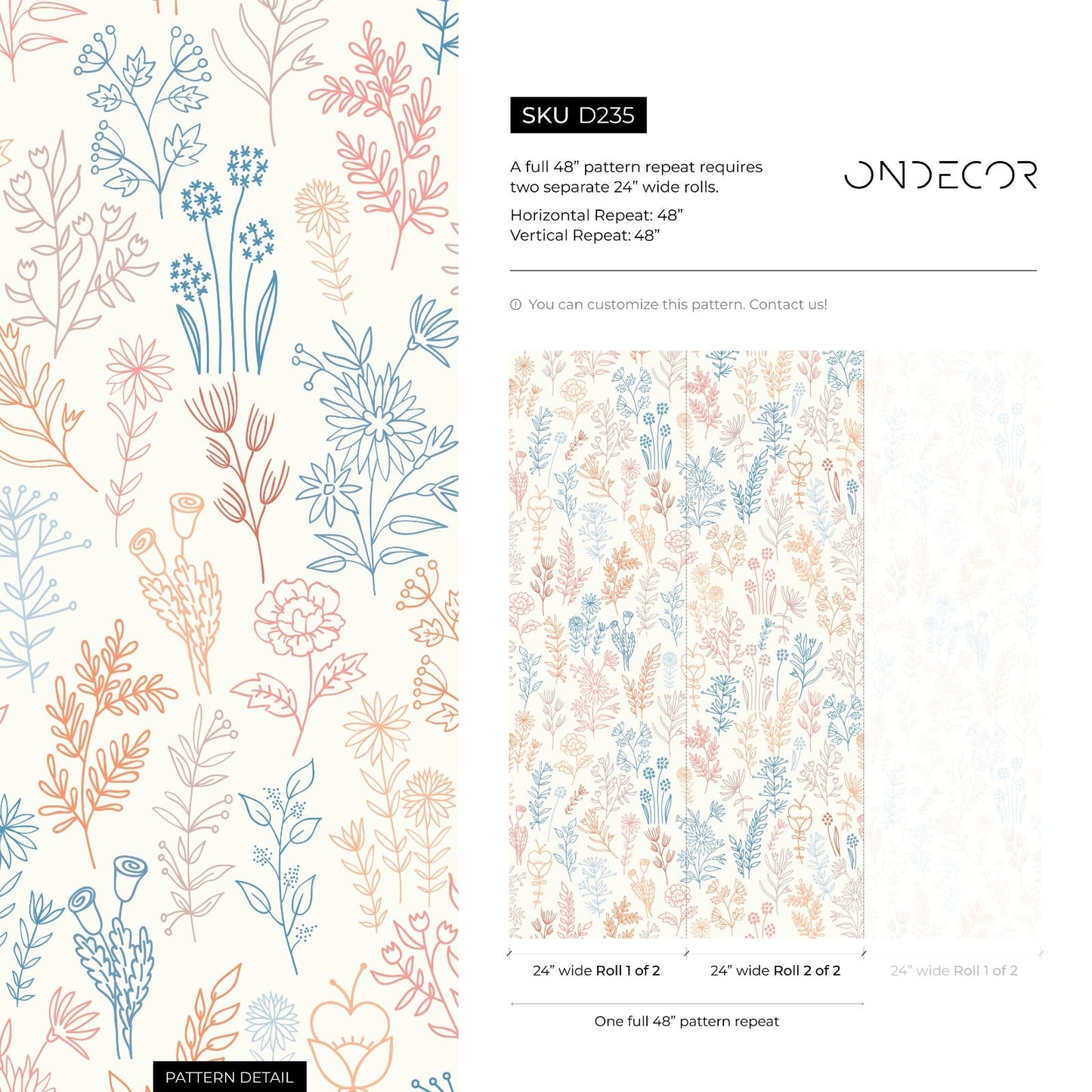 Cute Floral Wildflowers Wallpaper / Peel and Stick Wallpaper Removable Wallpaper Home Decor Wall Art Wall Decor Room Decor - D235