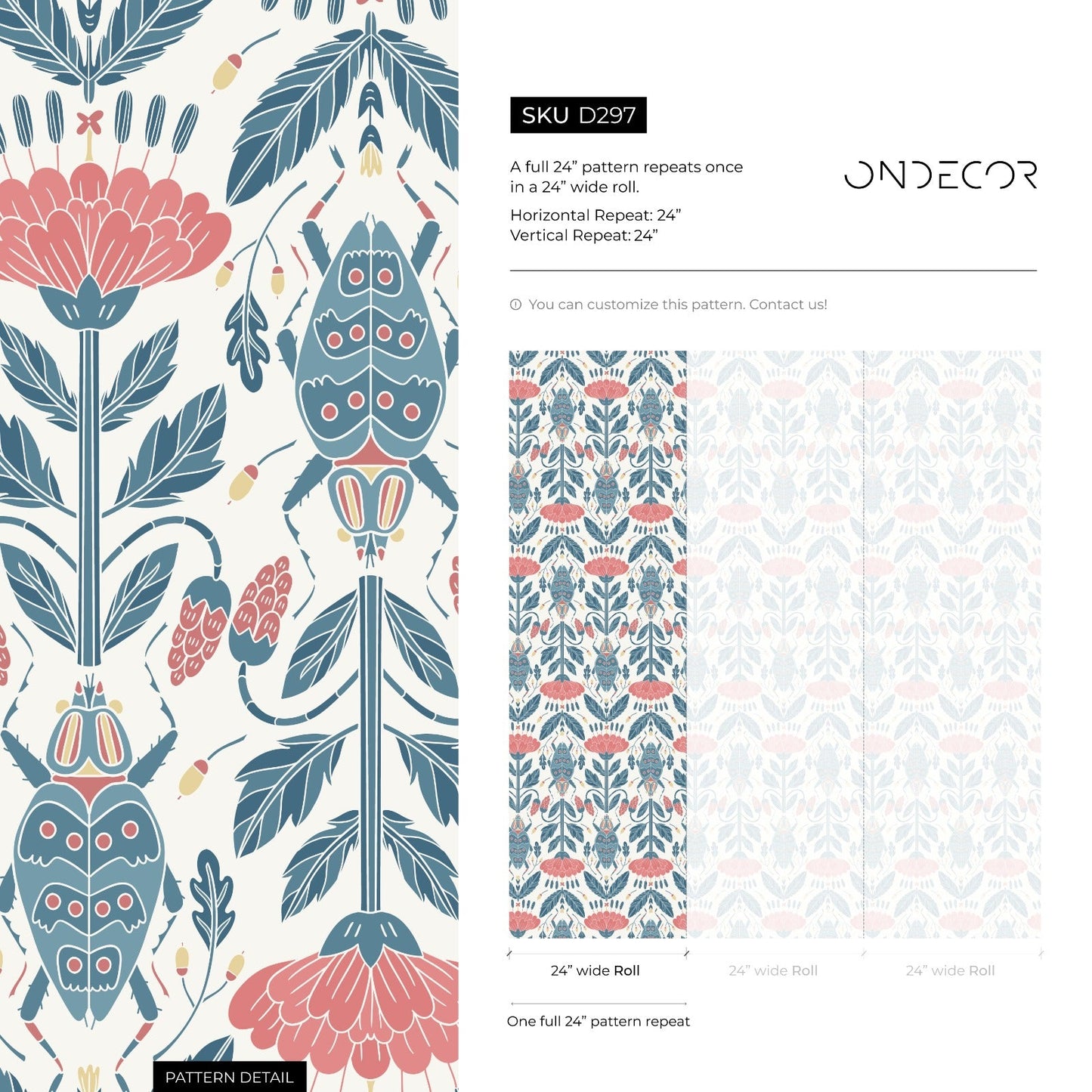 Papel pintado floral con diseño de escarabajos, autoadhesivo, removible, para decoración del hogar, arte de pared, decoración de habitaciones - D297