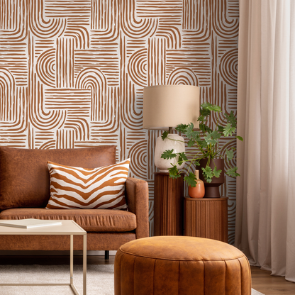 Seamless Rounded Lines Wallpaper Peel and Stick  Removable Repositionable Brown Minimalist Light  Abstract Brush Strokes Boho Moderne - ZAAC