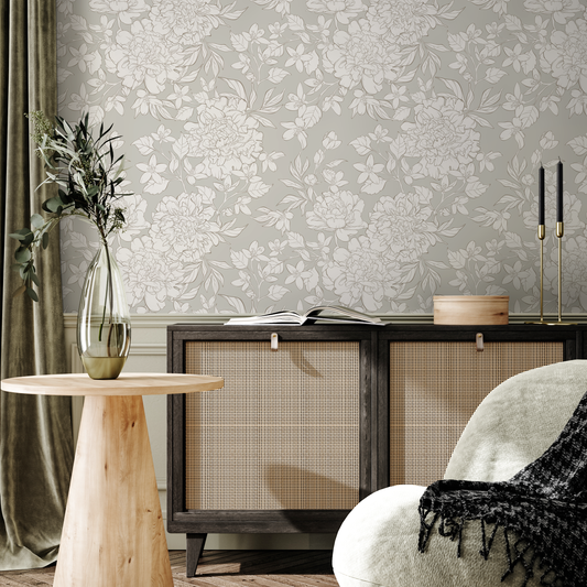 Light Boho Peony Wallpaper Peel and Stick Removable Repositionable Floral Minimalistic  Abstract - ZAAL