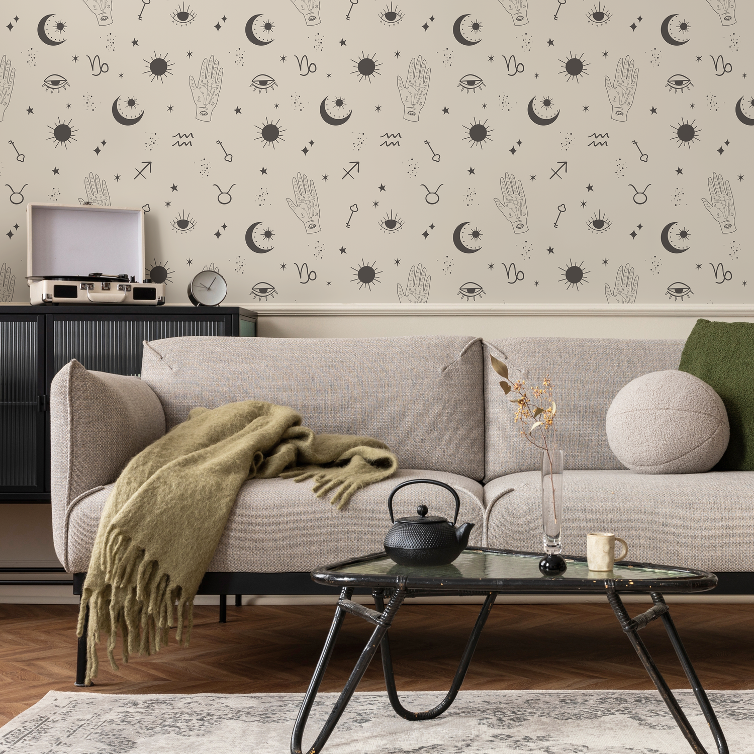Papel pintado místico y celestial, papel pintado autoadhesivo desprendible, papel pintado autoadhesivo Luna y Zodíaco - ZAAU