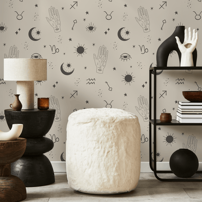 Mystique and Celestial Wallpaper Removable  Peel and Stick Wallpaper, Peel and Stick Wallpaper  Moon and Zodiac - ZAAU