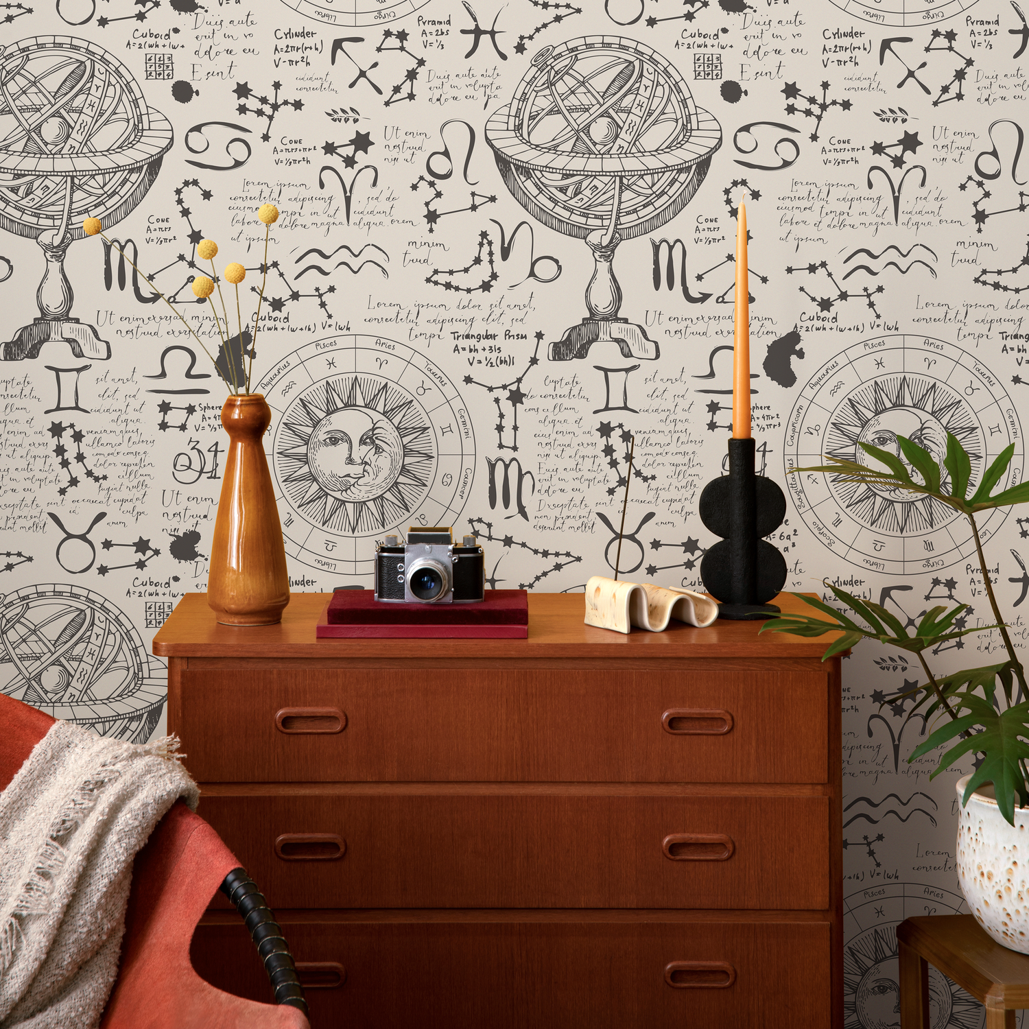 Papel pintado místico y celestial, papel pintado autoadhesivo despegable, papel pintado autoadhesivo Luna y Zodíaco - ZAAX