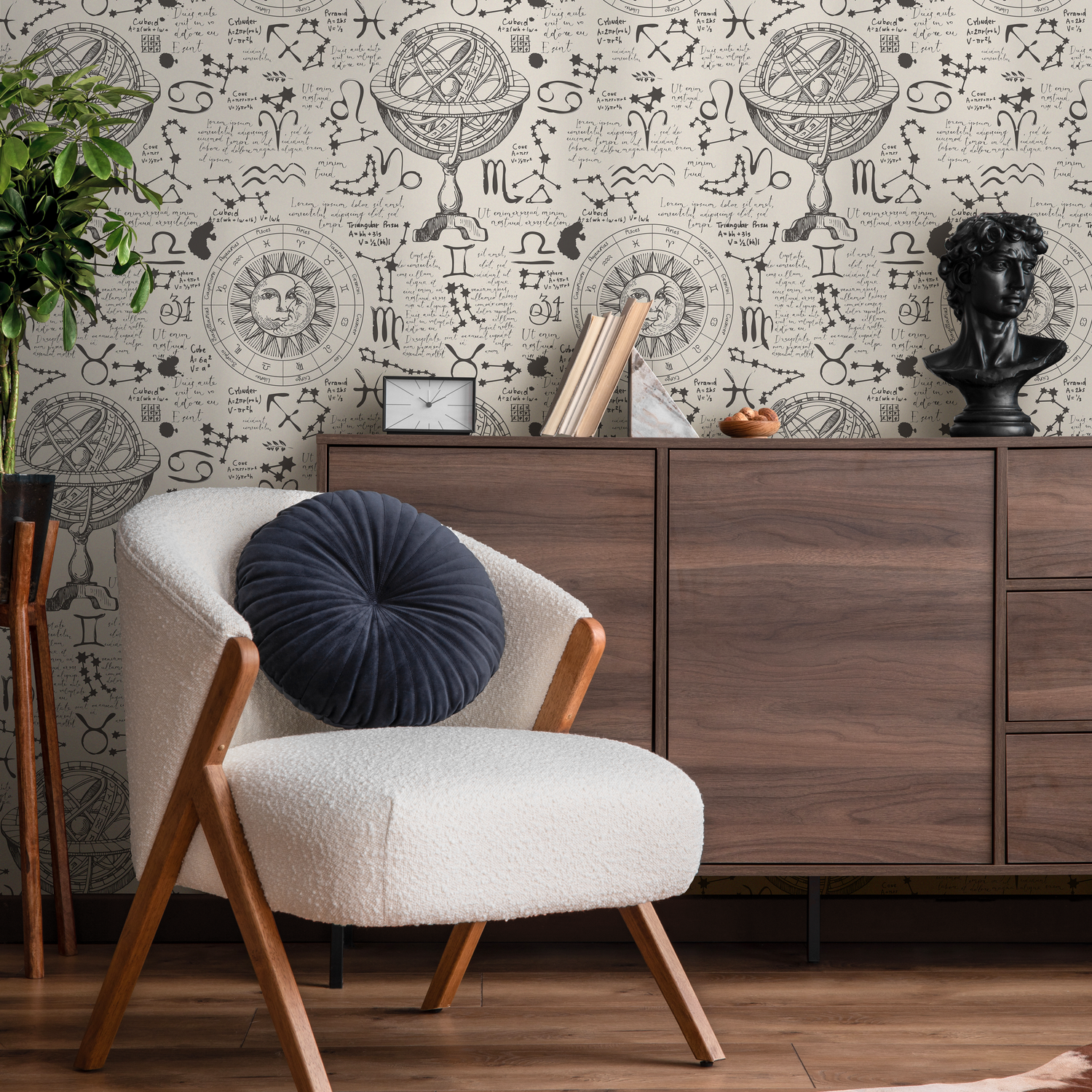 Papel pintado místico y celestial, papel pintado autoadhesivo despegable, papel pintado autoadhesivo Luna y Zodíaco - ZAAX