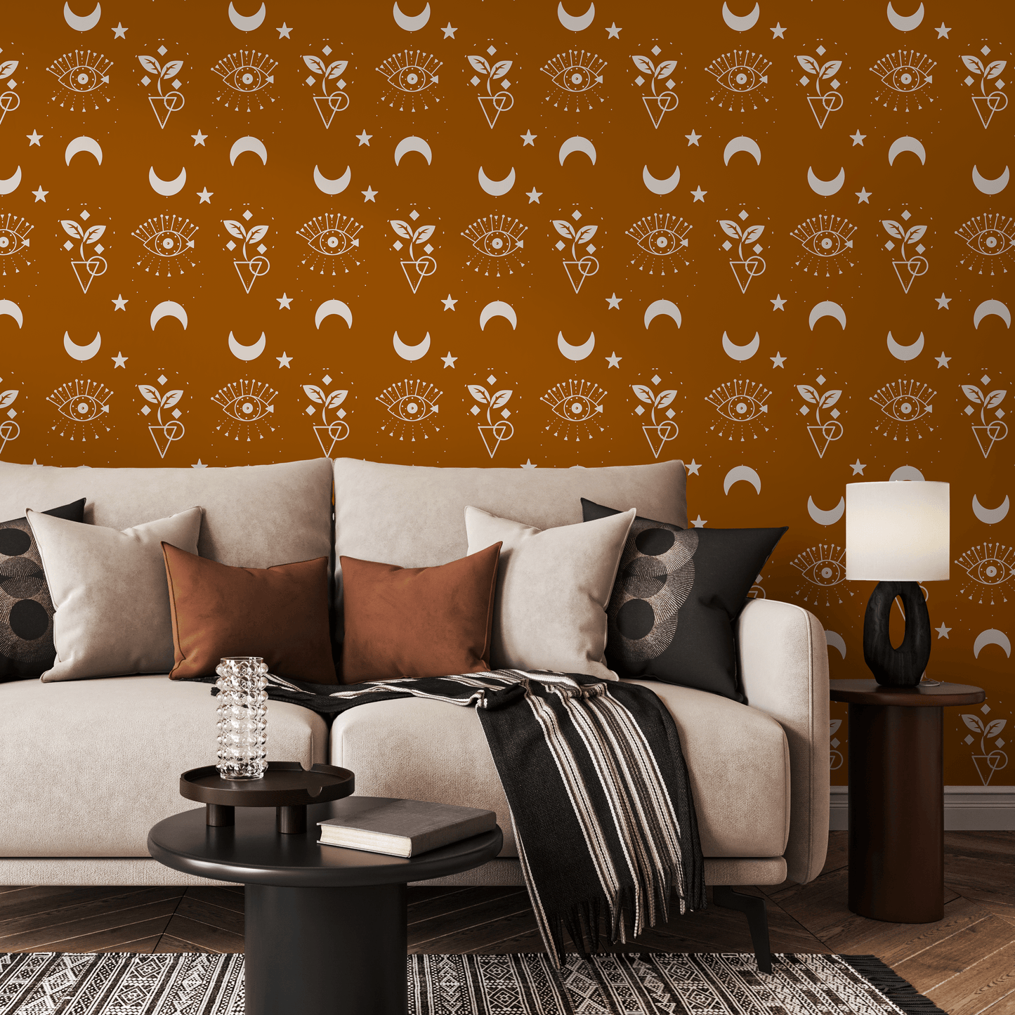 Brown Mystique and Celestial Wallpaper Removable Peel and Stick Wallpaper, Peel and Stick Wallpaper Moon and Sun - ZAAZ