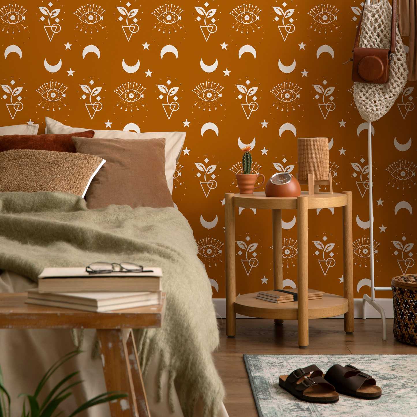 Brown Mystique and Celestial Wallpaper Removable Peel and Stick Wallpaper, Peel and Stick Wallpaper Moon and Sun - ZAAZ