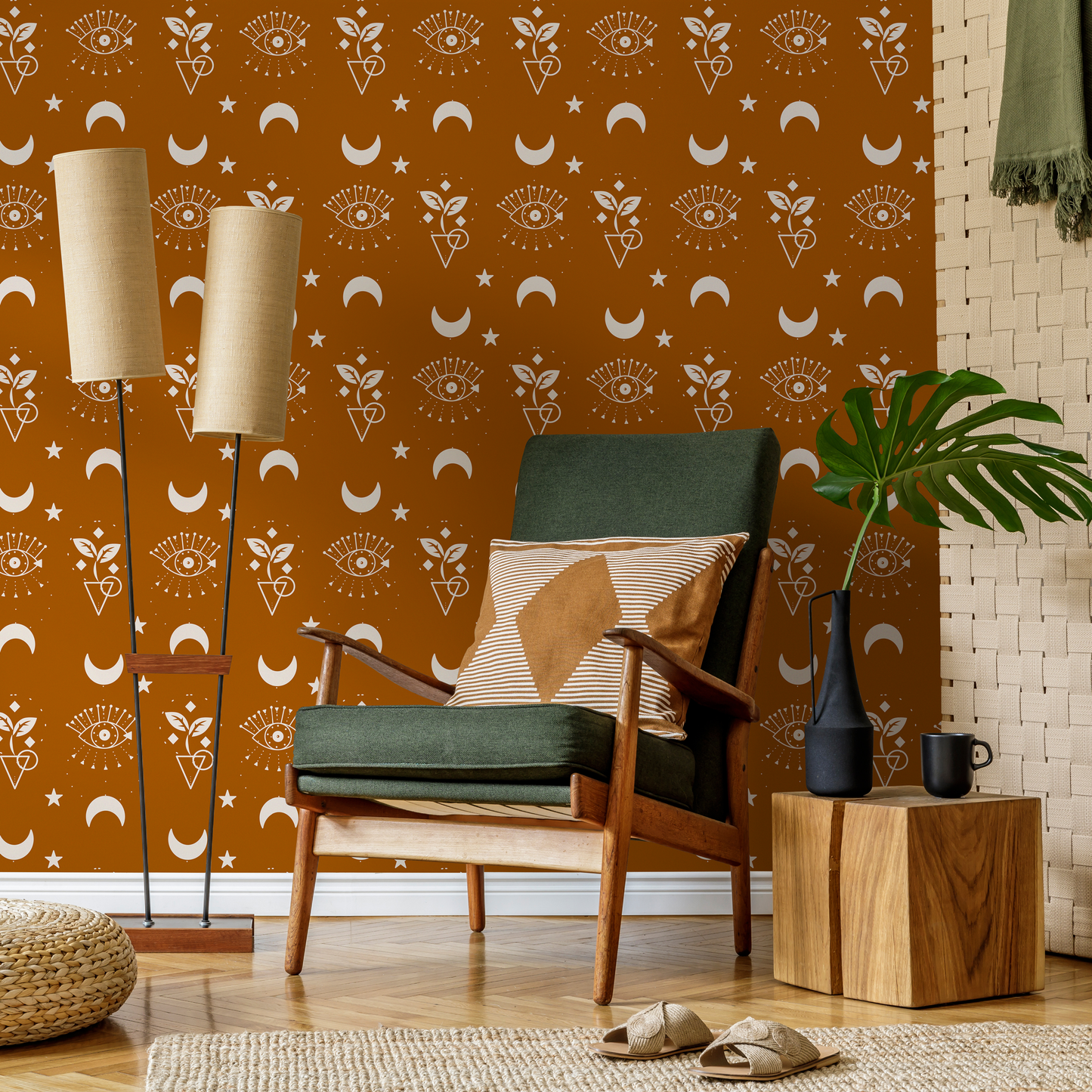 Brown Mystique and Celestial Wallpaper Removable Peel and Stick Wallpaper, Peel and Stick Wallpaper Moon and Sun - ZAAZ