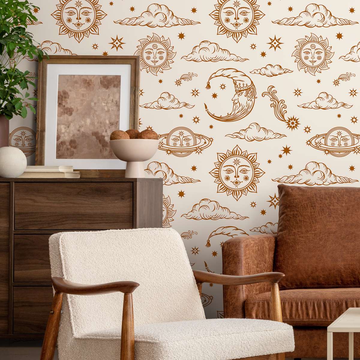 Mystique and Celestial Wallpaper Removable Peel and Stick Wallpaper, Peel and Stick Wallpaper Moon and Sun - ZABC - ONDECOR.COM