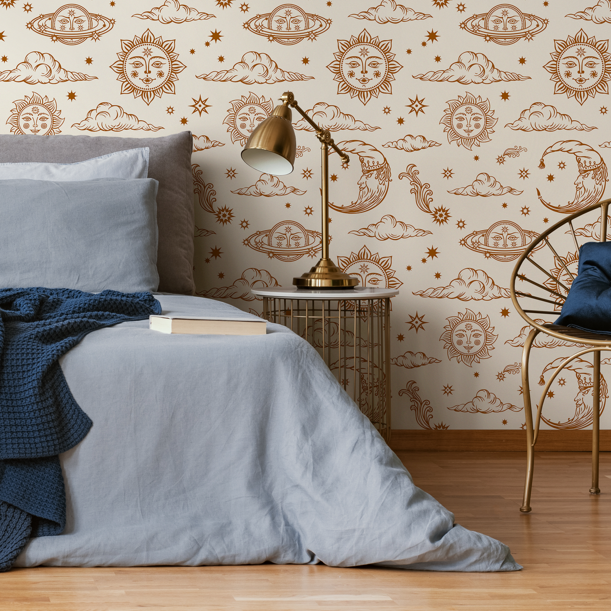 Mystique and Celestial Wallpaper Removable Peel and Stick Wallpaper, Peel and Stick Wallpaper Moon and Sun - ZABC - ONDECOR.COM