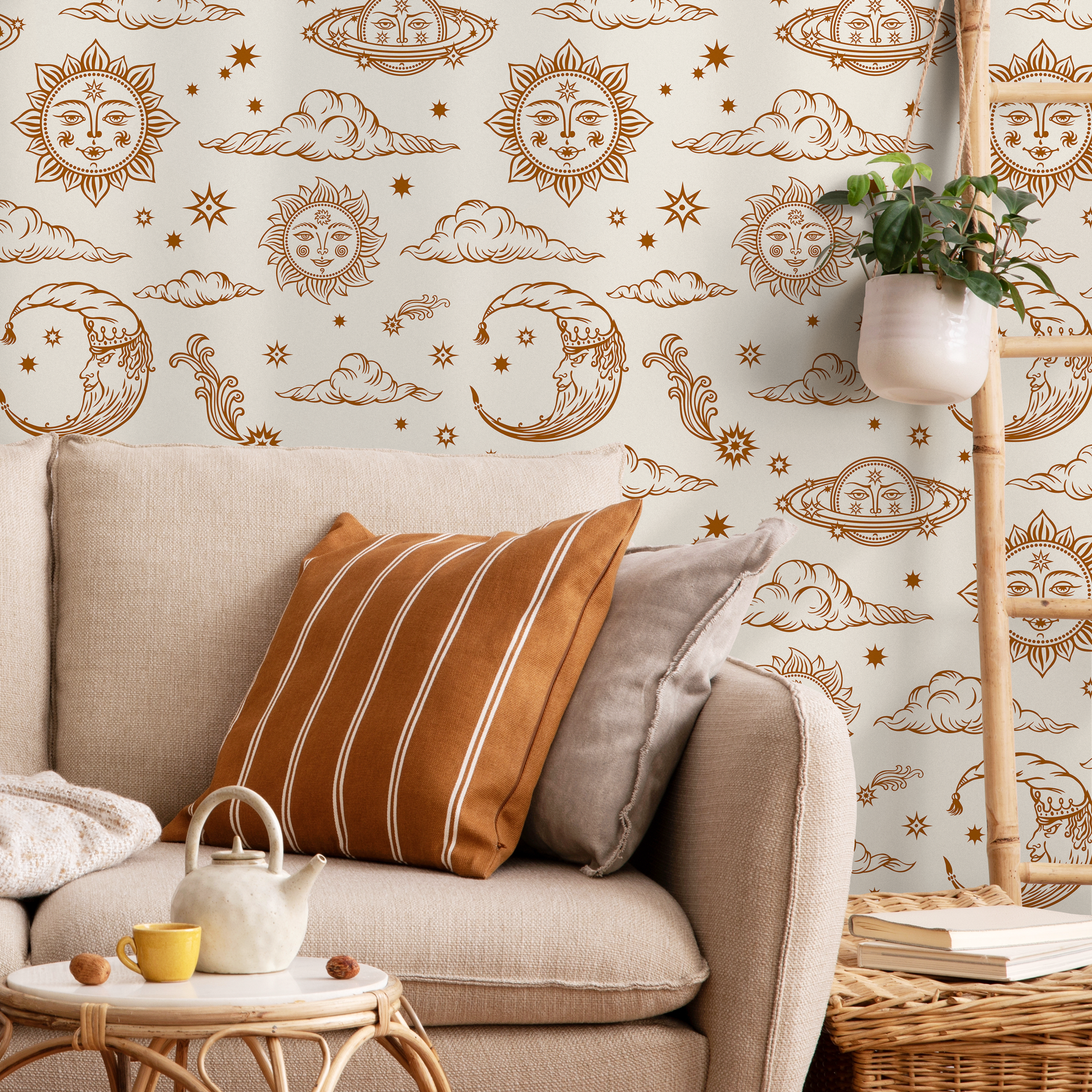 Mystique and Celestial Wallpaper Removable Peel and Stick Wallpaper, Peel and Stick Wallpaper Moon and Sun - ZABC - ONDECOR.COM