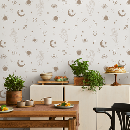 Astral Pray Wallpaper Removable Peel and Stick Wallpaper, Modern  Beige Boho Hands Sun Moon Print Repositionable Peel and Stick - ZABH