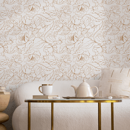 Boho Minimalist Peony Wallpaper Peel and Stick Removable  Repositionable Geometric Minimalistic Abstract - ZABM