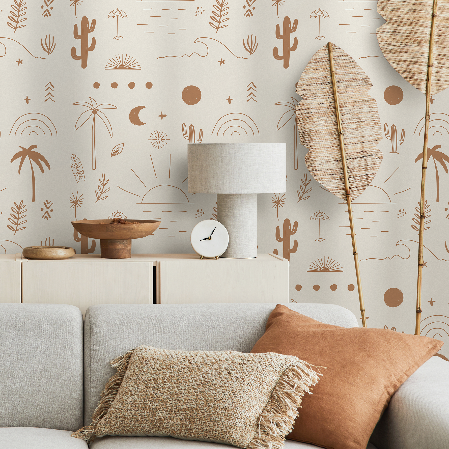 California Wallpaper Boho Minimalist Beach Cactus Peel and Stick Removable and Repositionable or Traditional Pre-pasted Wallpaper - ZABY - ONDECOR.COM