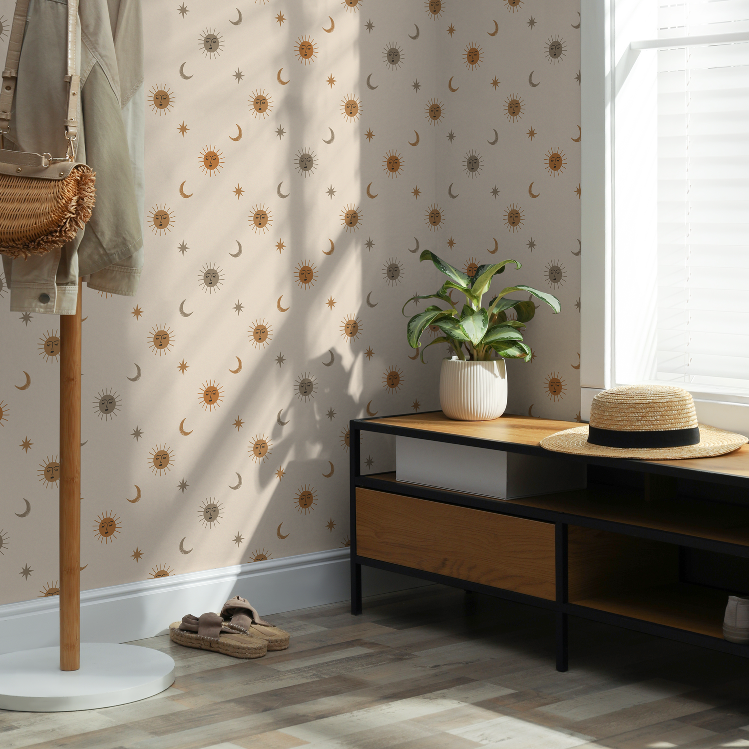 Papel tapiz autoadhesivo de sol y luna, papel tapiz autoadhesivo de constelación mística bohemia - ZACA