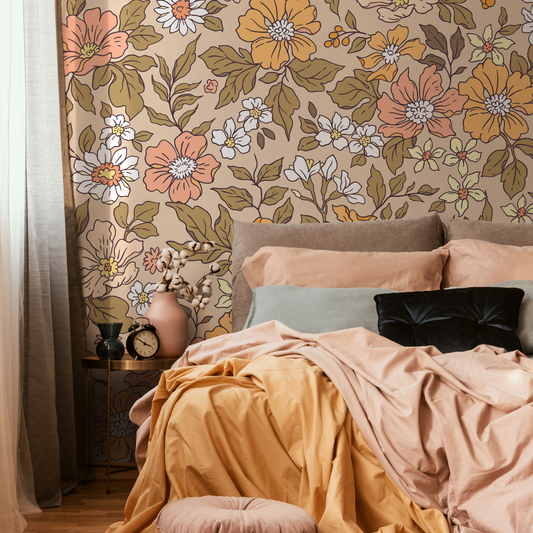 Annete Vintage Meadow Flowers Mural - Large Scale Wallpaper Floral Peel and Stick Removable Repositionable or Traditional Pre-pasted  - ZACD