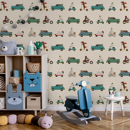 Pups in Cars Wallpaper Removable Peel and Stick Wallpaper, Animal Dog Wallpaper Repositionable Peel and Stick Wallpaper - ZACE