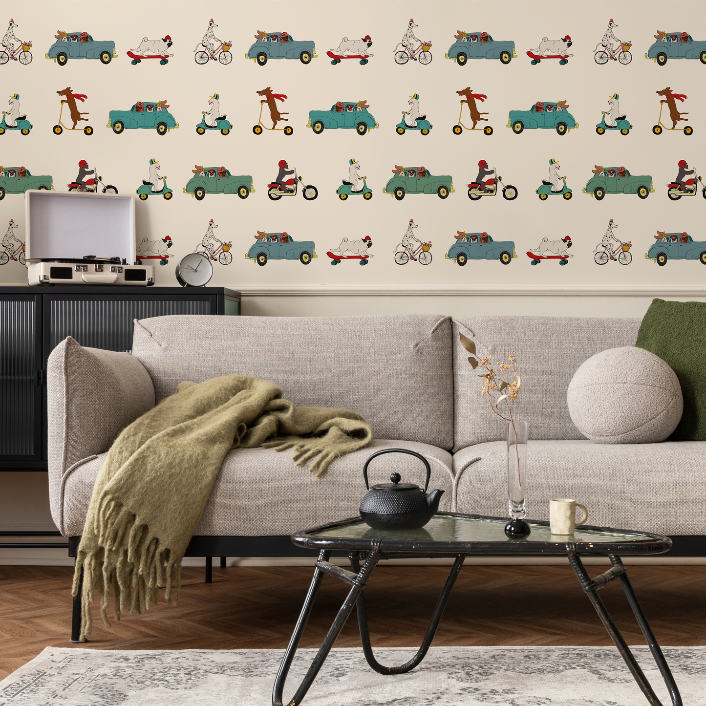 Pups in Cars Wallpaper Removable Peel and Stick Wallpaper, Animal Dog Wallpaper Repositionable Peel and Stick Wallpaper - ZACE