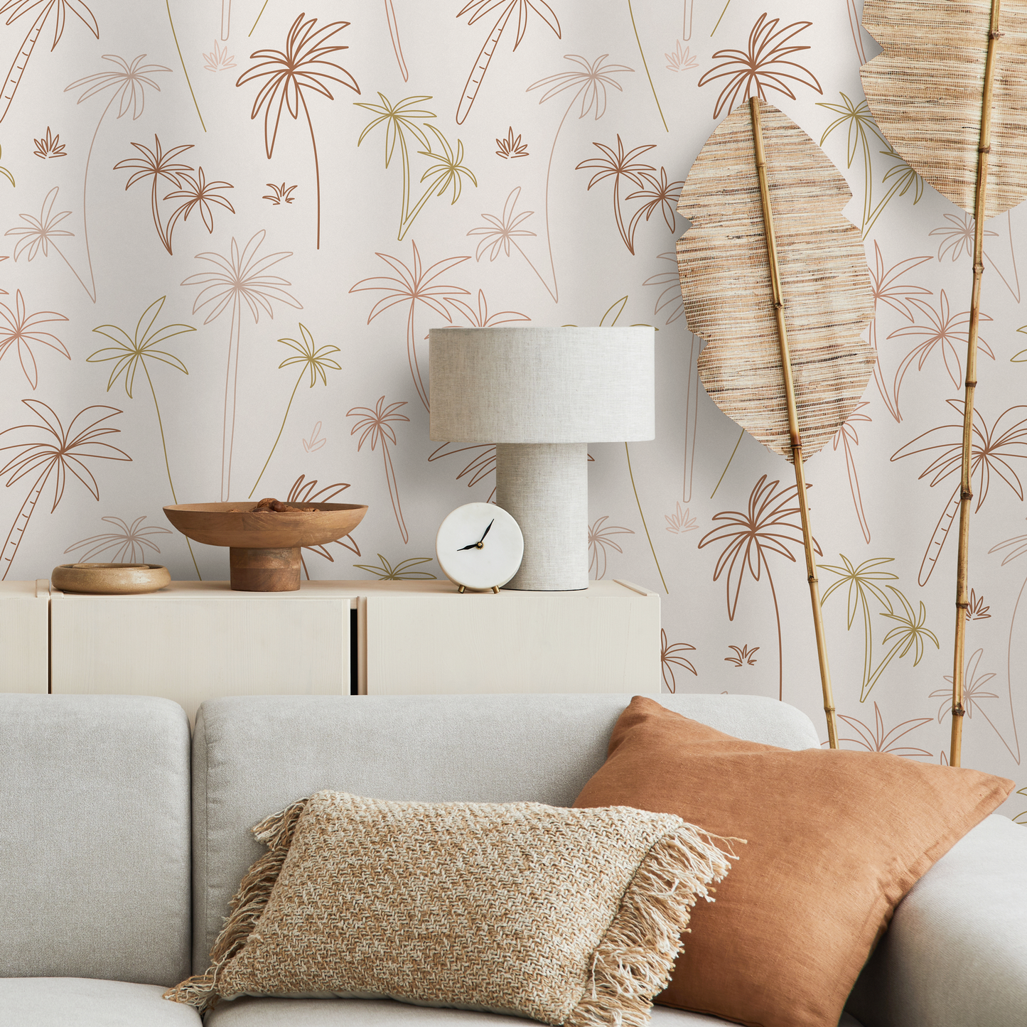 Mayami Wallpaper Tropical Boho Palms in Neutral Tones Wallpaper Nature Wallpaper Peel and Stick Removable Repositionable - ZACF