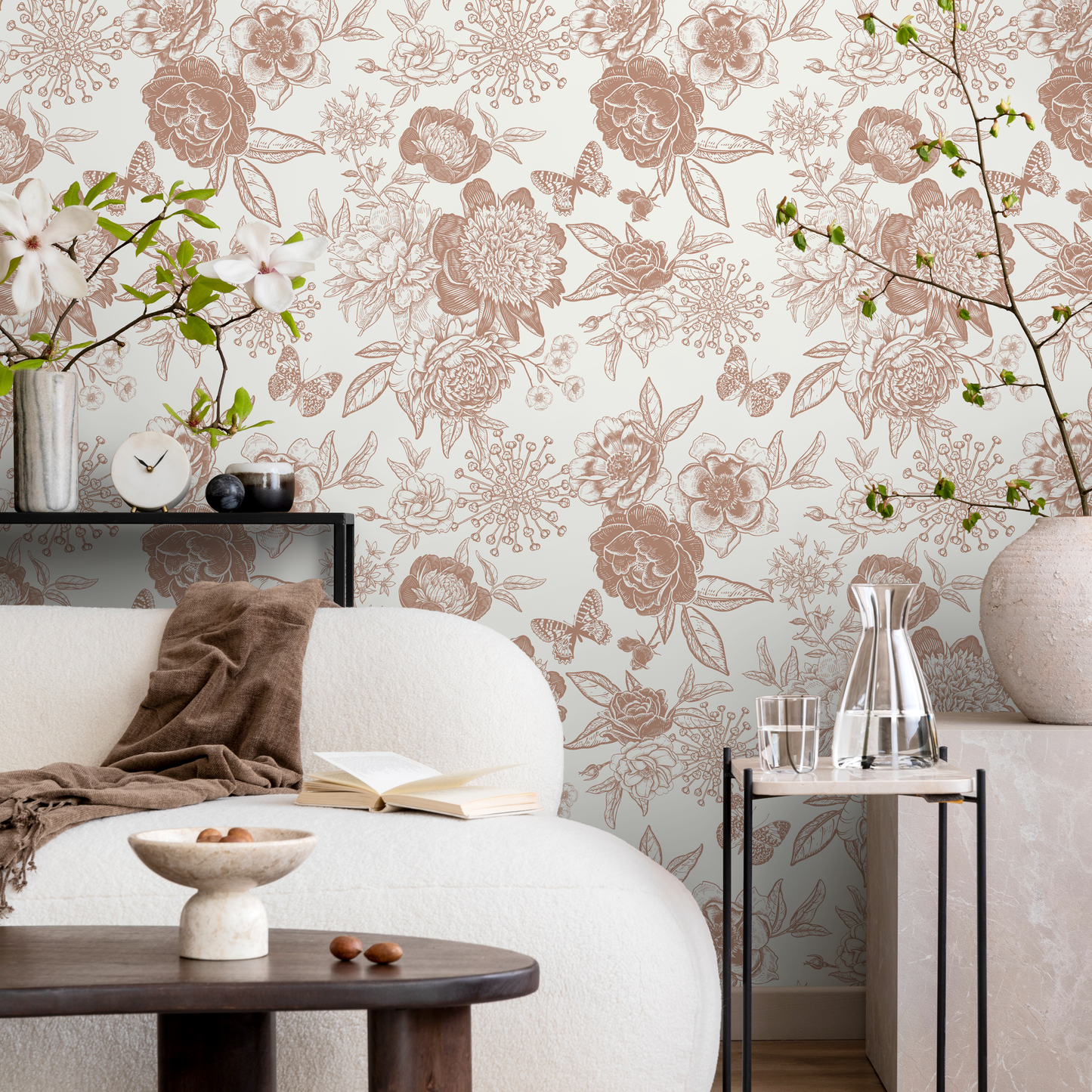 Boho Roses Wallpaper  Boho Peony Wallpaper Peel and Stick Removable Repositionable Burnt Orange Minimalistic - ZACG