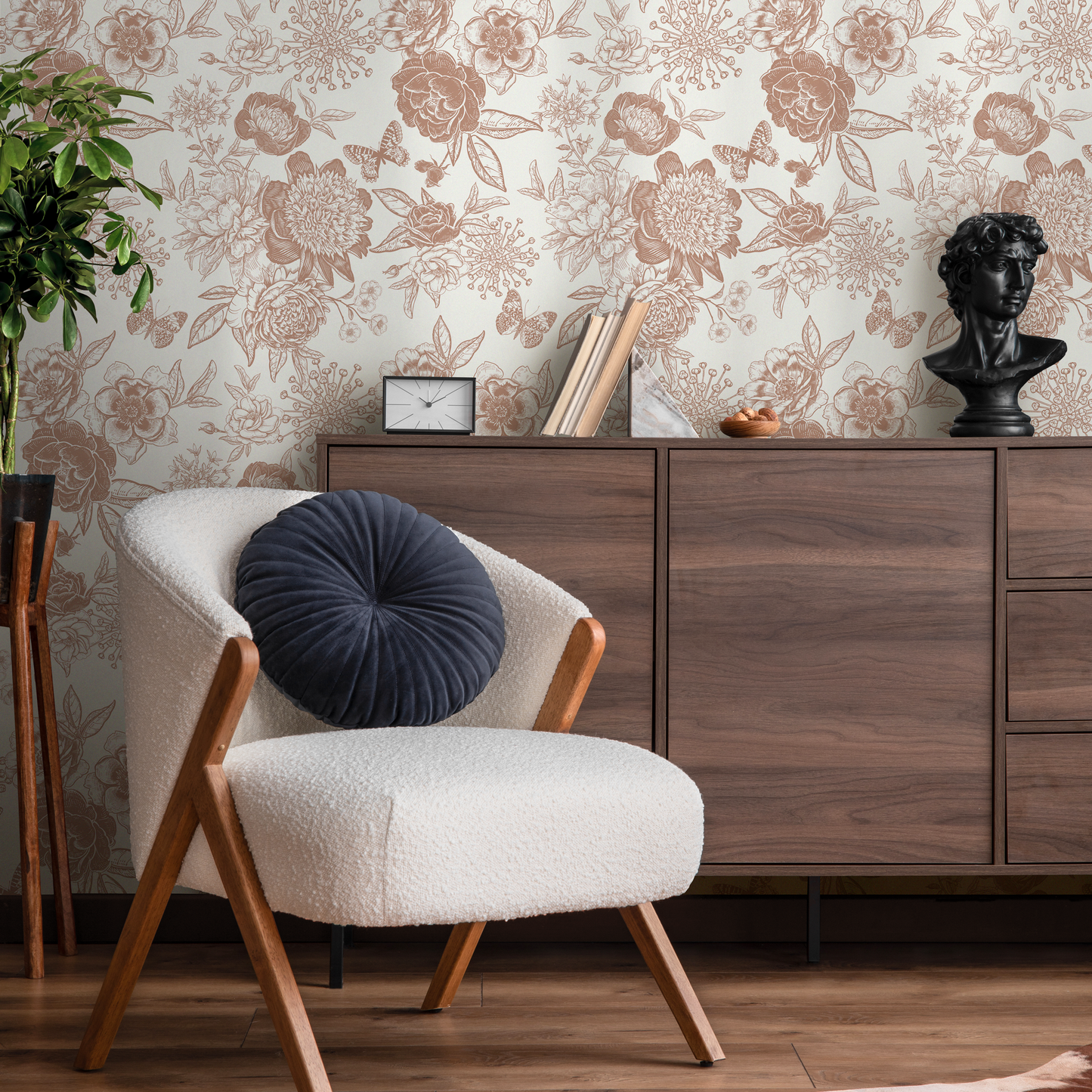 Boho Roses Wallpaper  Boho Peony Wallpaper Peel and Stick Removable Repositionable Burnt Orange Minimalistic - ZACG