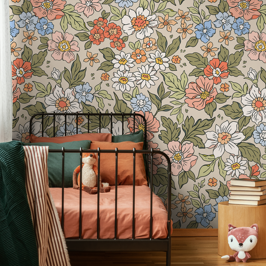 Annete Vintage Meadow Flowers Mural - Large Scale Wallpaper Floral Peel and Stick Removable Repositionable or Traditional Pre-pasted  - ZACH