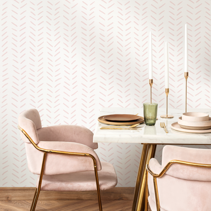 Boho Herringbone in Soft Pink Wallpaper Removable and Repositionable Peel and Stick or Traditional Pre-pasted Wallpaper - ZACI