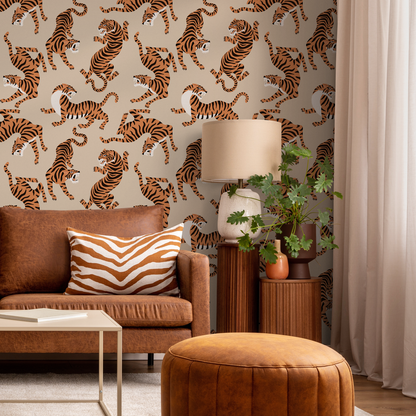 Boho Neutral Tiger Wallpaper Removable Peel and Stick Wallpaper, Animal Print Repositionable Peel and Stick Wallpaper - ZACK