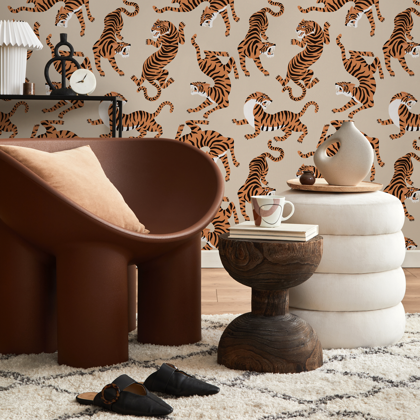 Boho Neutral Tiger Wallpaper Removable Peel and Stick Wallpaper, Animal Print Repositionable Peel and Stick Wallpaper - ZACK