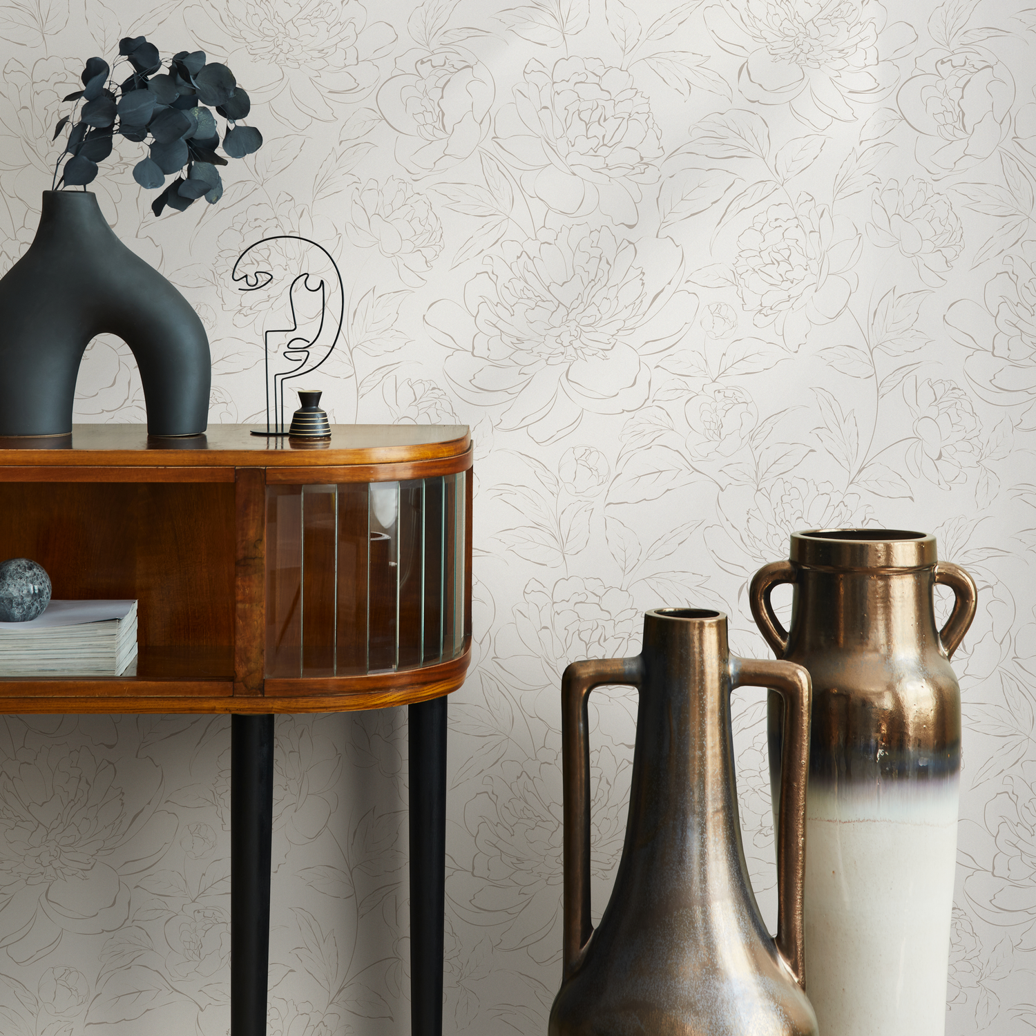 Boho Minimalist Peony Wallpaper Peel and Stick Removable Repositionable Geometric Minimalistic Abstract - ZACL - ONDECOR.COM