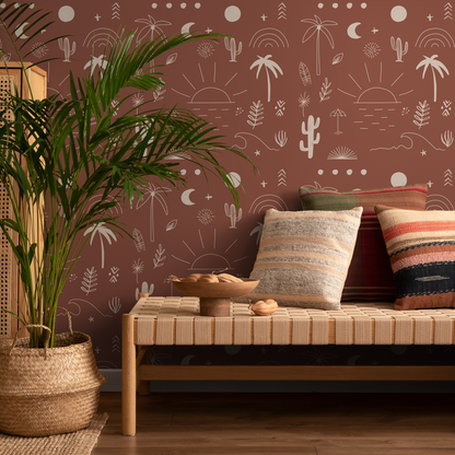 California in Terracota Wallpaper Minimalist Beach Peel and Stick Removable and Repositionable or Traditional Pre-pasted Wallpaper - ZACN