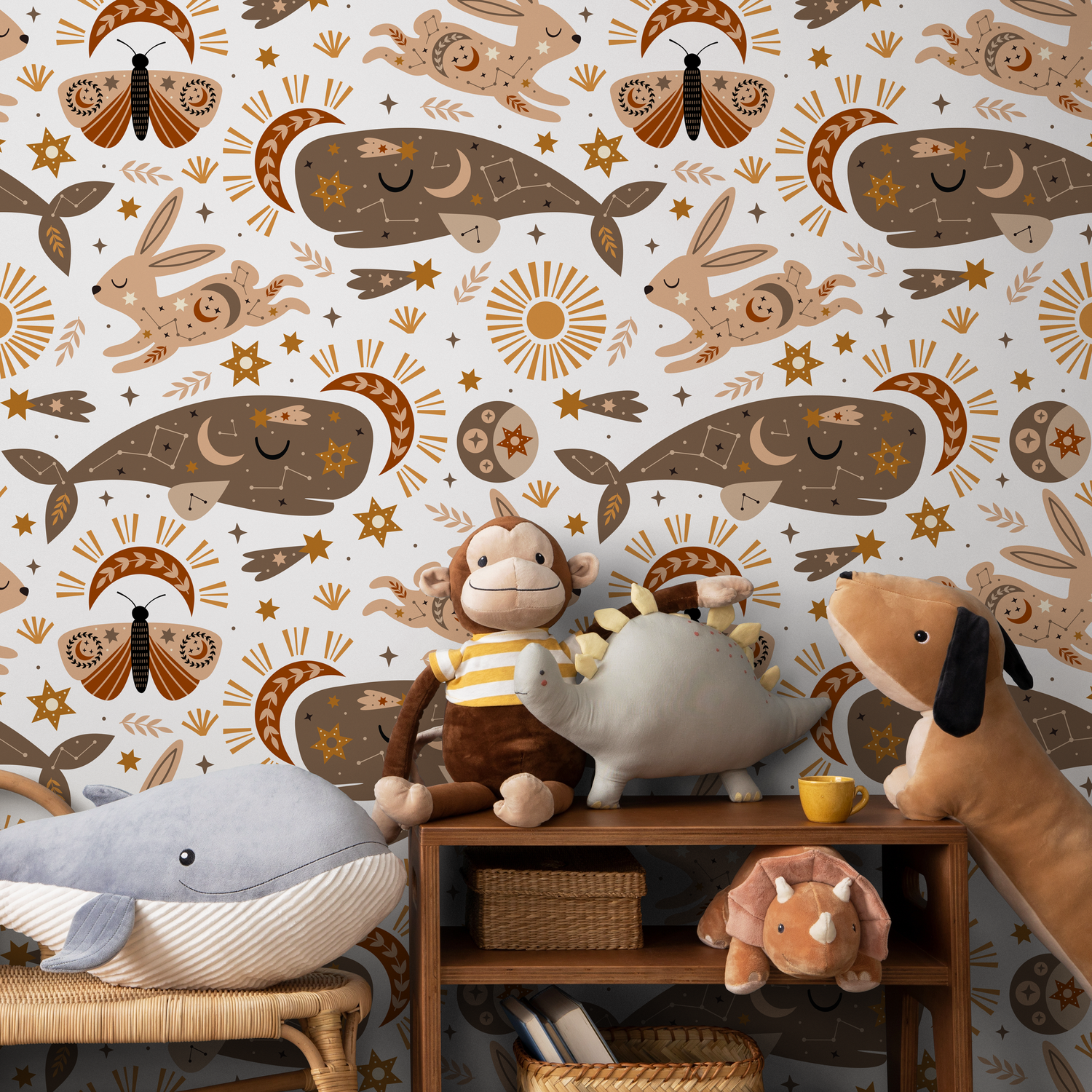 Papel pintado místico y celestial, papel pintado despegable y adhesivo, papel pintado despegable y adhesivo Conejo y ballena - ZACO