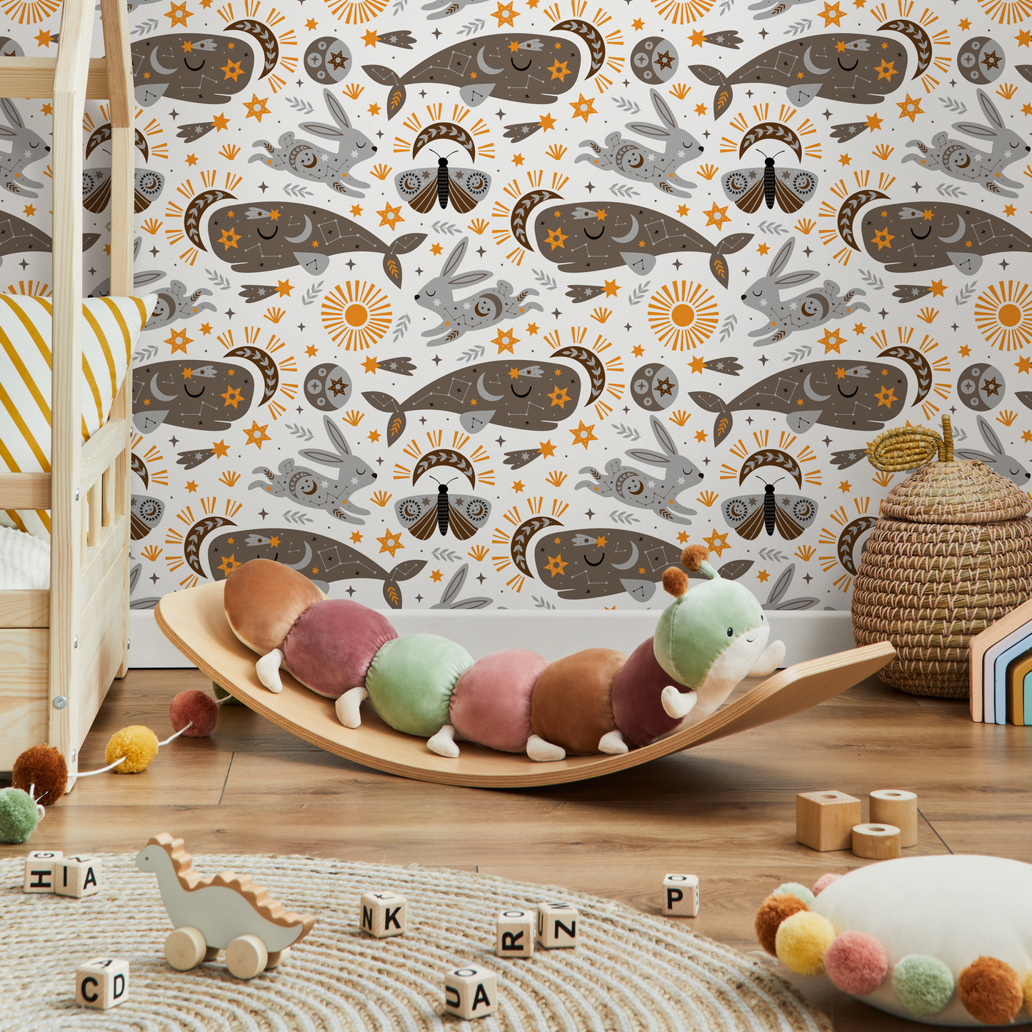 Mystique and Celestial Wallpaper Removable Peel and Stick Wallpaper, Peel and Stick Wallpaper Rabbit and Whale - ZACP